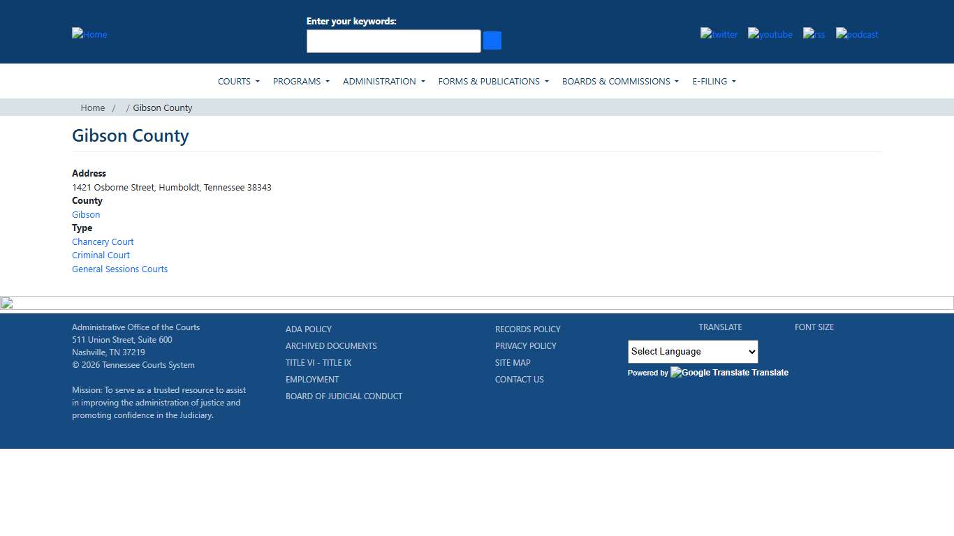 Gibson County Tennessee Administrative Office of the Courts