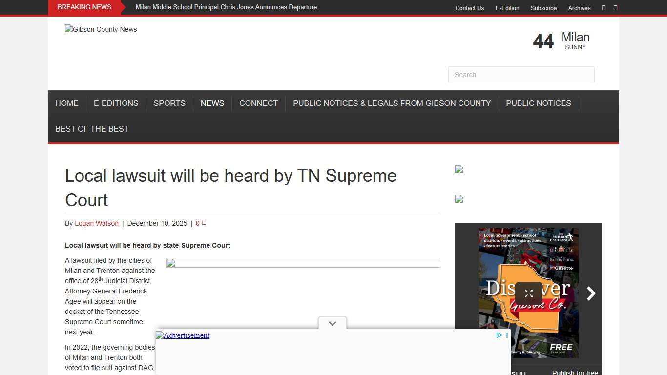 Local lawsuit will be heard by TN Supreme Court – Gibson County News