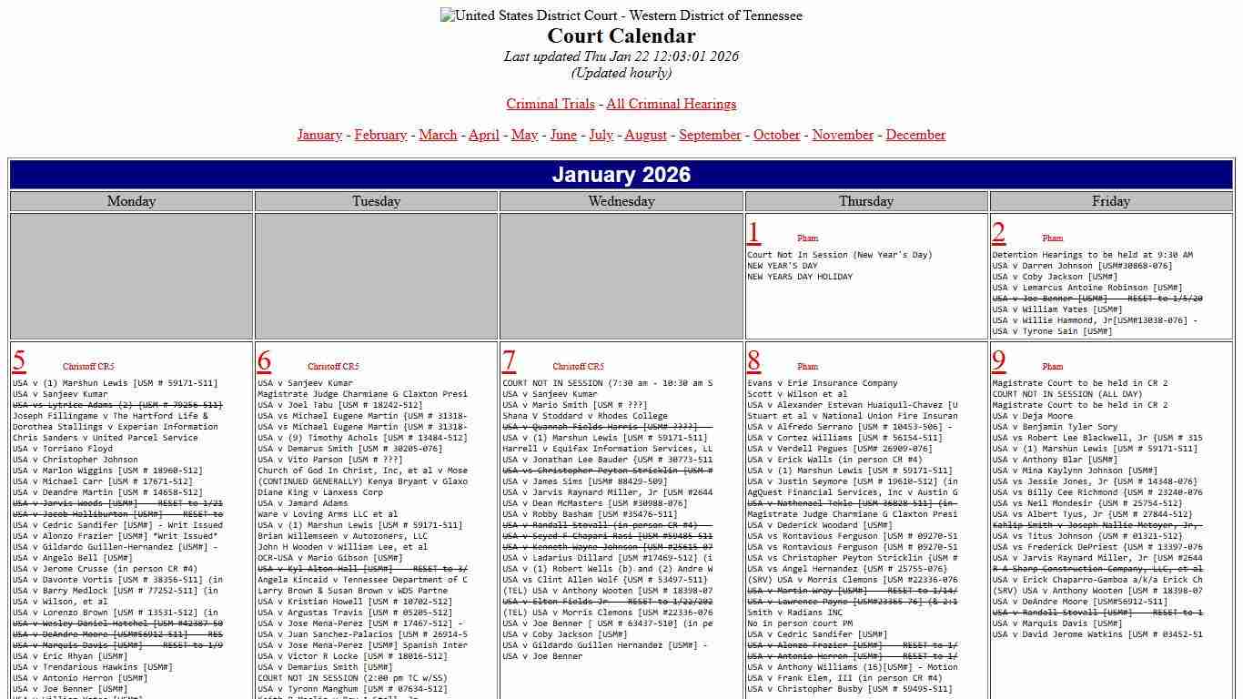 U. S. District Court Calendar